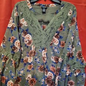 Torrid Green Floral Blouse